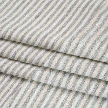 Polyester French Terry - Heathered Gray, Cream and White Stripes - Deadstock