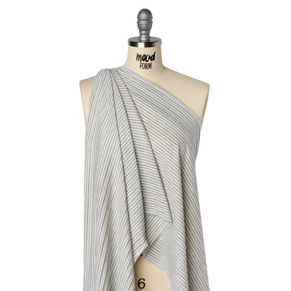 Polyester French Terry - Heathered Gray, Cream and White Stripes - Deadstock