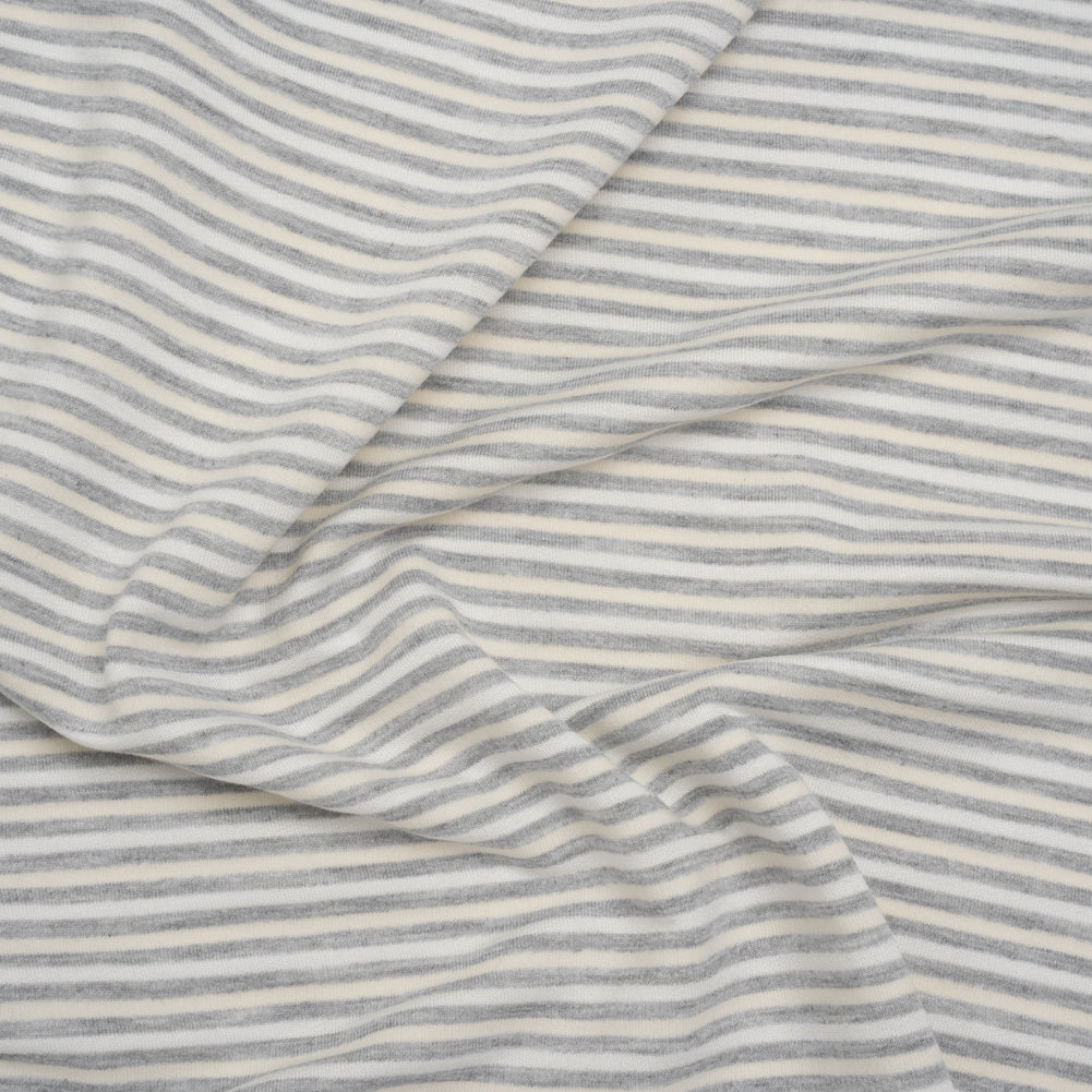 Polyester French Terry - Heathered Gray, Cream and White Stripes - Deadstock