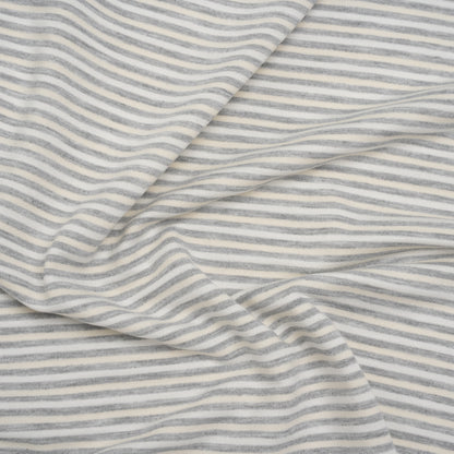 Polyester French Terry - Heathered Gray, Cream and White Stripes - Deadstock