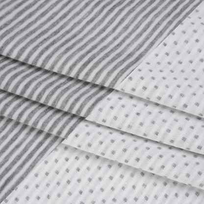 Rayon and Polyester Double Knit Jersey - Gray and White Stripes and Polka Dots - Deadstock