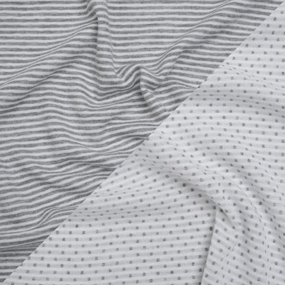 Rayon and Polyester Double Knit Jersey - Gray and White Stripes and Polka Dots - Deadstock