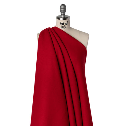Recycled Brushed Wool Blend Twill Coating - Ruby Red - Made in Italy - Maeve Collection Drape