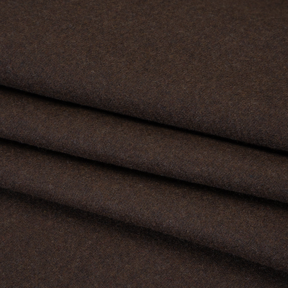 Recycled Brushed Wool Blend Twill Coating - Dark Brown - Made in Italy - Maeve Collection Folded