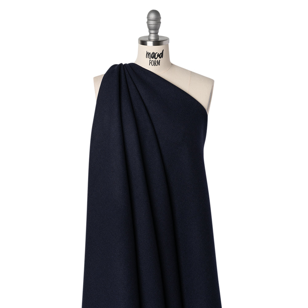 Recycled Brushed Wool Blend Twill Coating - Midnight Blue - Made in Italy - Maeve Collection Drape