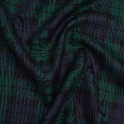 Virgin Wool Twill Made in Italy - Blue and Green Black Watch Plaid