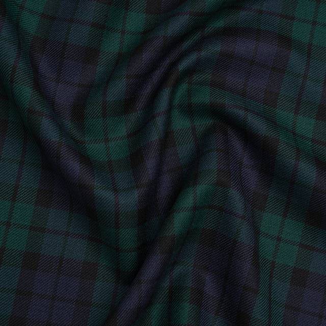 Virgin Wool Twill Made in Italy - Blue and Green Black Watch Plaid