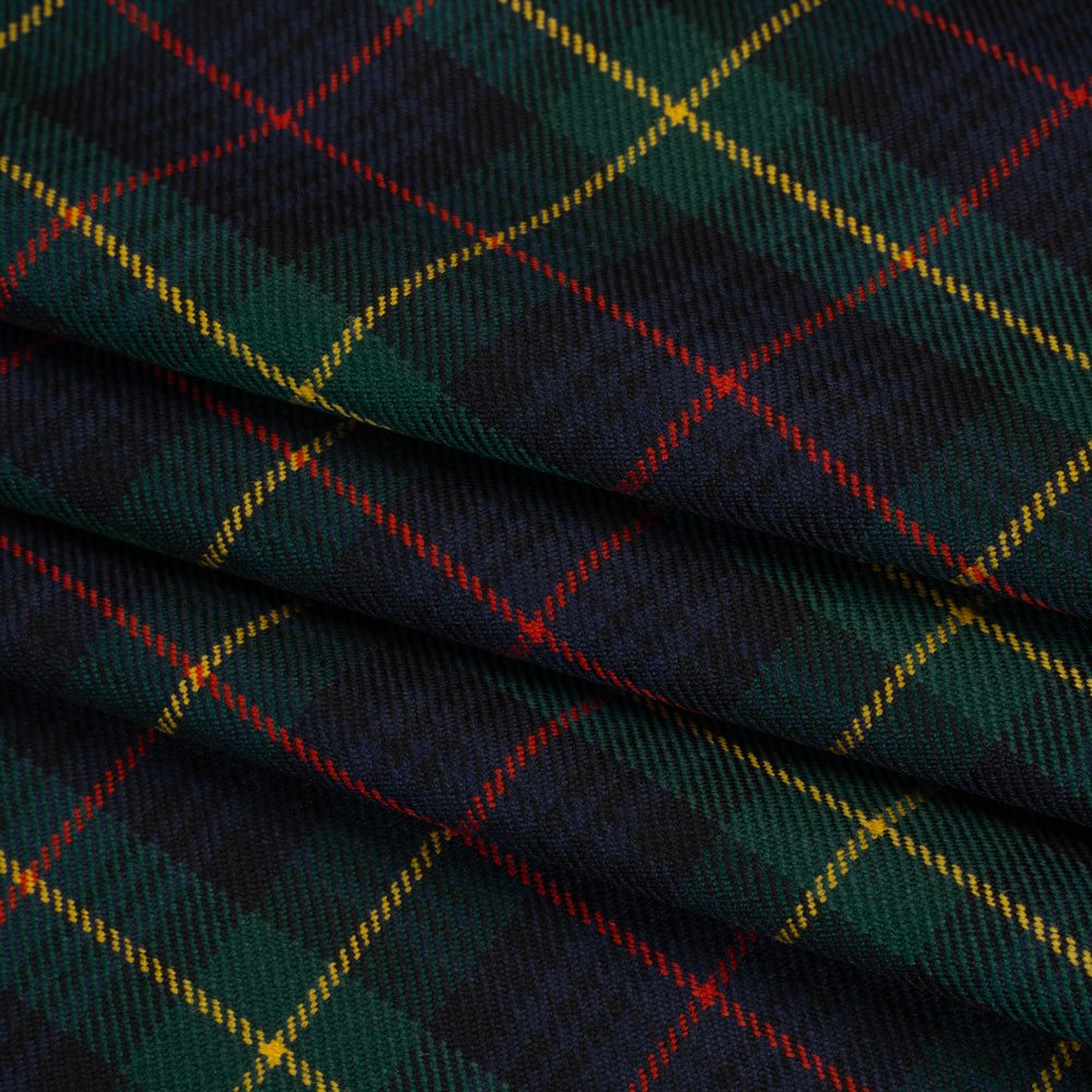 Virgin Wool Twill Made in Italy - Blue, Green, Red and Yellow Plaid Folded