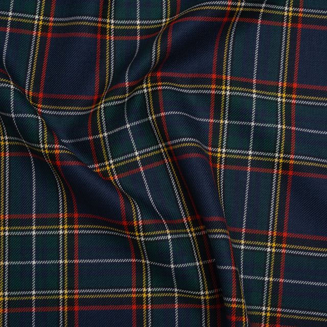 Virgin Wool Twill Made in Italy - Navy Blue, Green and Red Plaid