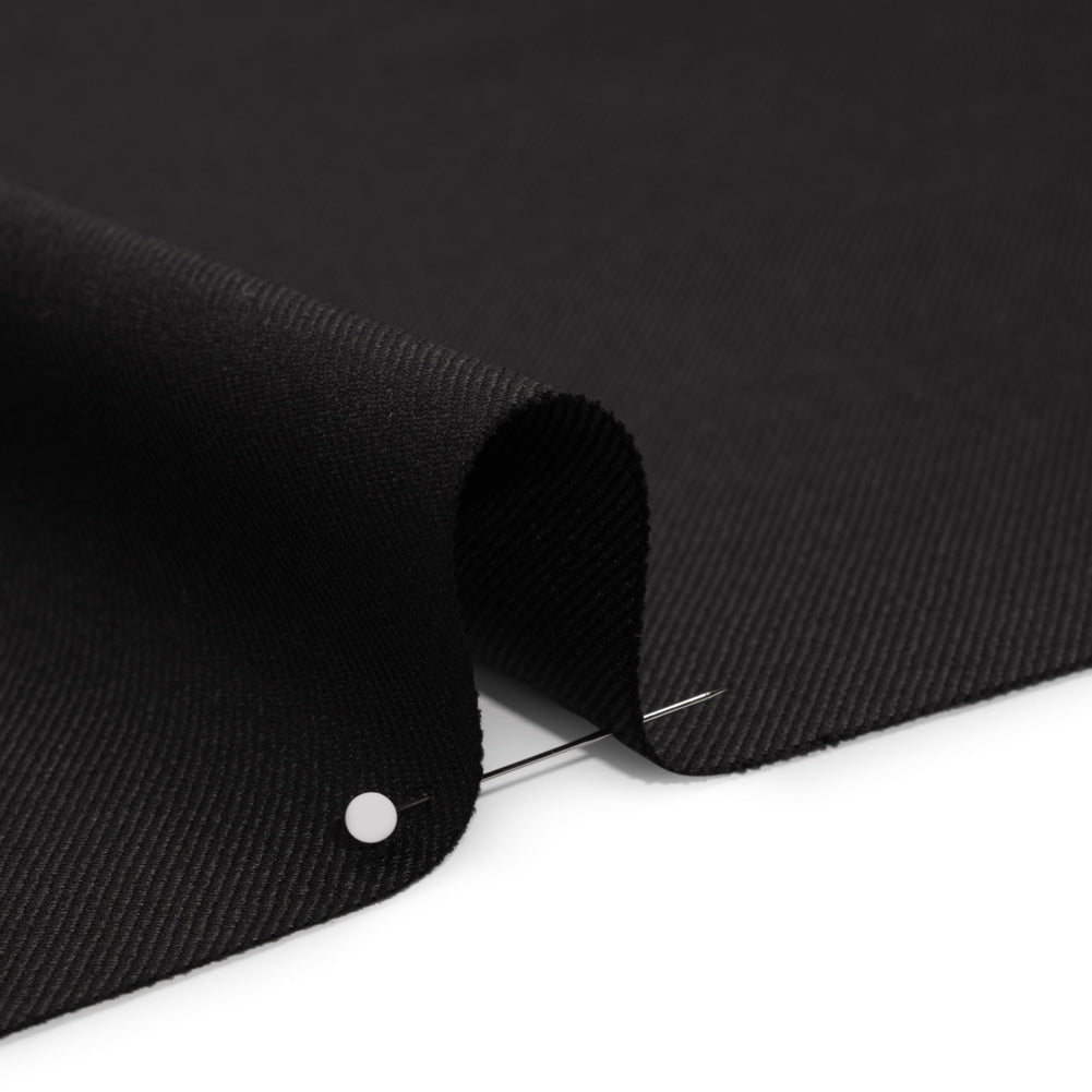 Virgin Merino Wool Twill Suiting Made in Italy - Black - Detail