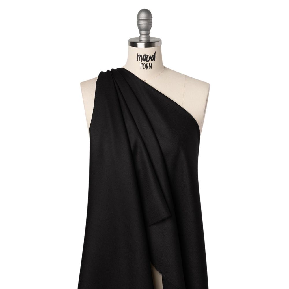 Virgin Merino Wool Twill Suiting Made in Italy - Black - Drape