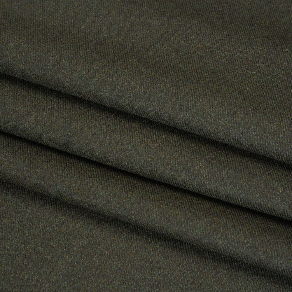 Brushed Virgin Wool Twill Made in Italy - Heathered Dark Forest Green Folded
