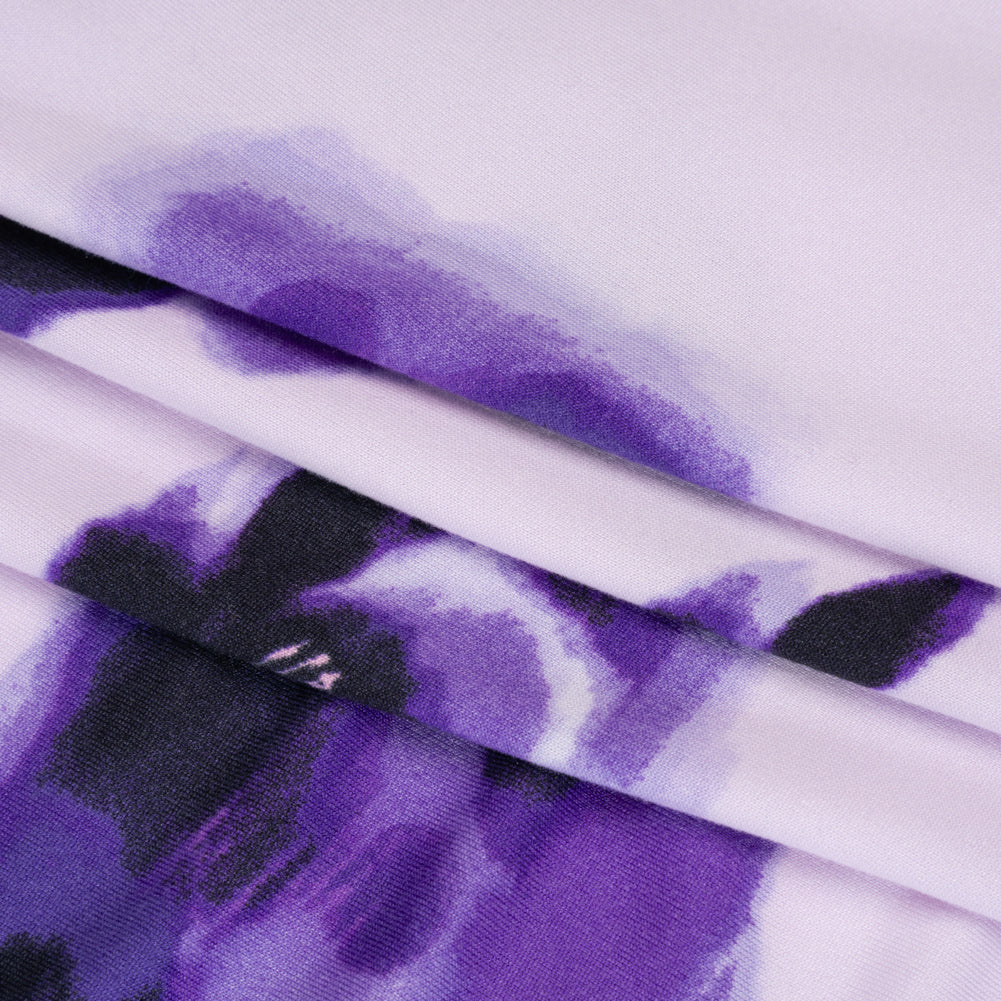 Stretch Polyester ITY Jersey - Purple and Lilac Painterly Florals - Deadstock - Folded