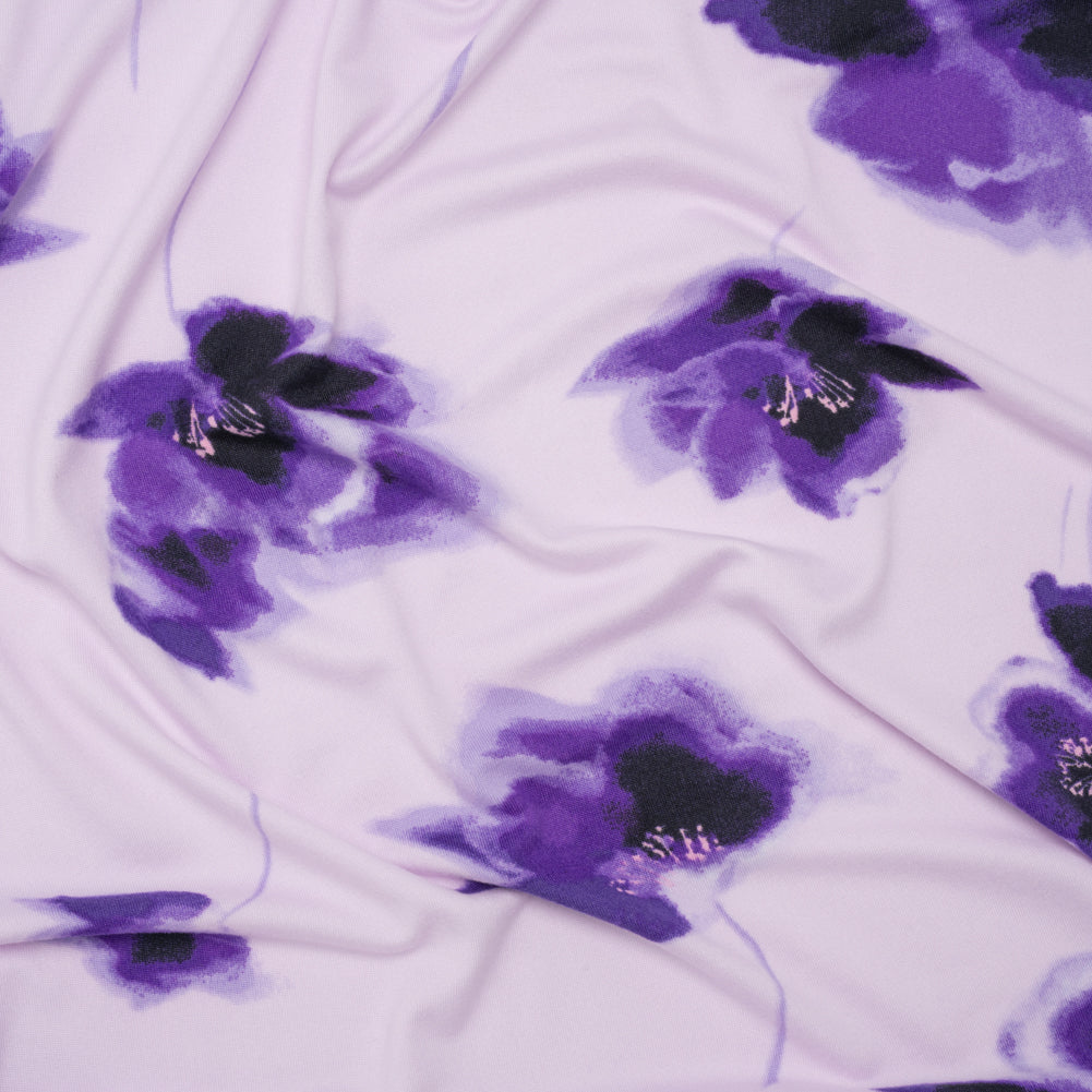 Stretch Polyester ITY Jersey - Purple and Lilac Painterly Florals - Deadstock
