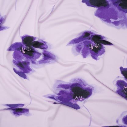 Stretch Polyester ITY Jersey - Purple and Lilac Painterly Florals - Deadstock
