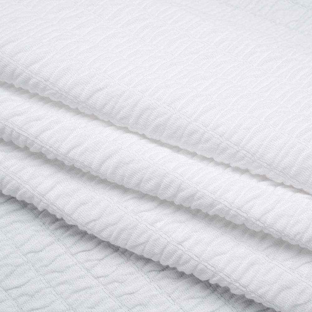 Ruched Stretch Modal and Cotton Double Knit - White - Deadstock - Folded