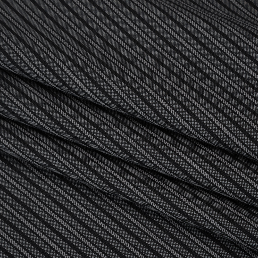 Wool Dobby Suiting - Black and Gray Stripes - Deadstock - Folded