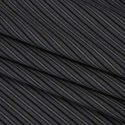 Wool Dobby Suiting - Black and Gray Stripes - Deadstock