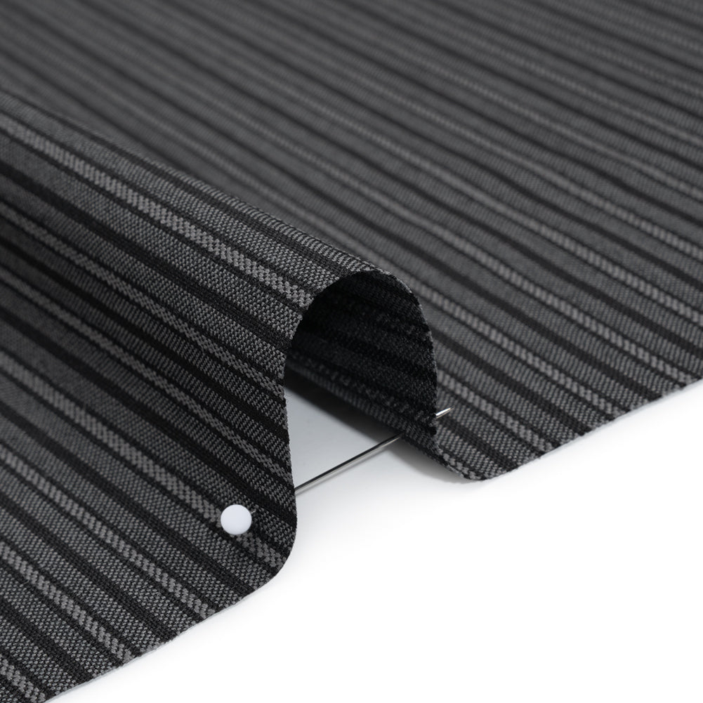 Wool Dobby Suiting - Black and Gray Stripes - Deadstock - Detail