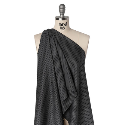 Wool Dobby Suiting - Black and Gray Stripes - Deadstock