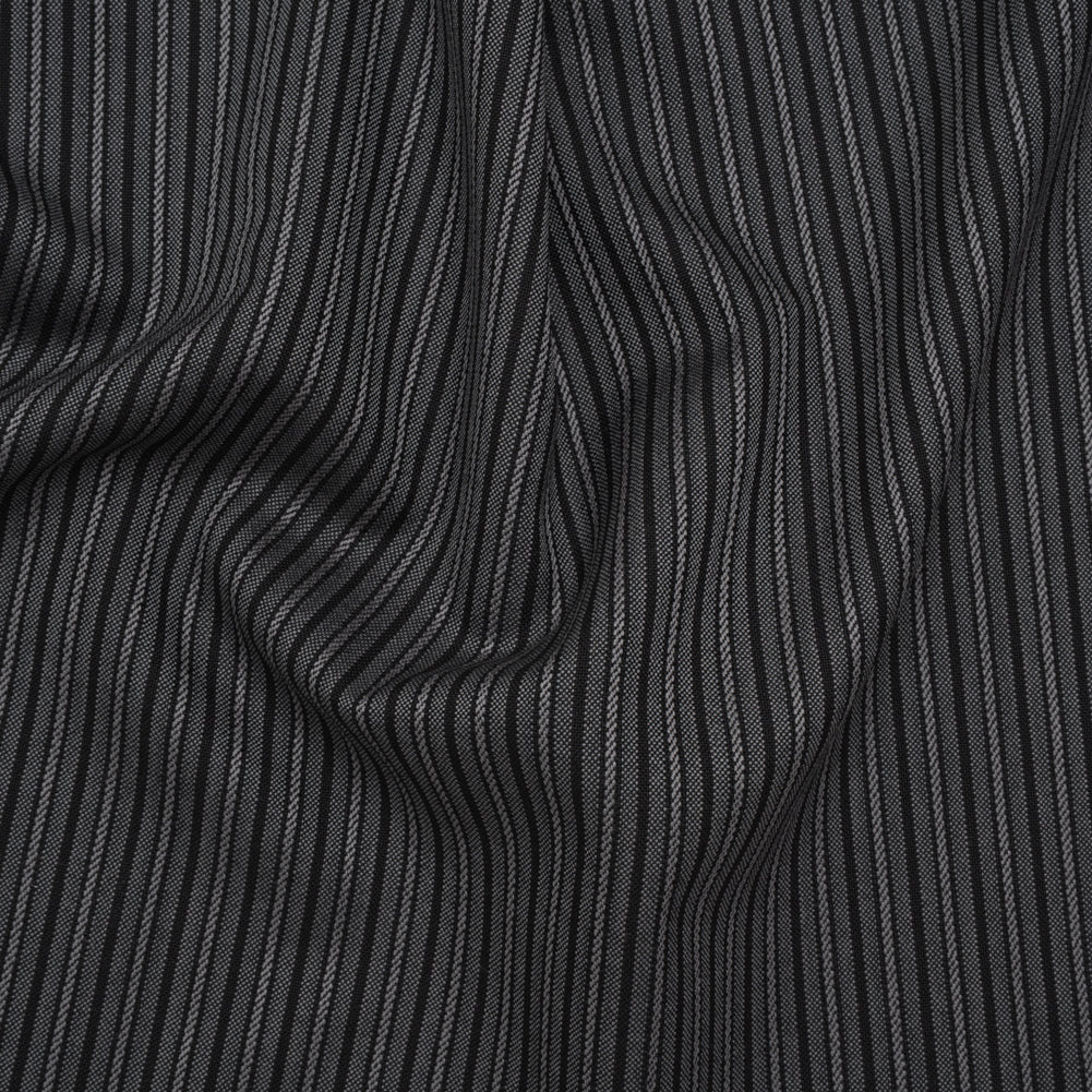 Wool Dobby Suiting - Black and Gray Stripes - Deadstock