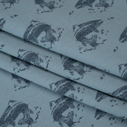 Cotton Pique Knit Print - Navy and Dusty Blue Whales - Deadstock