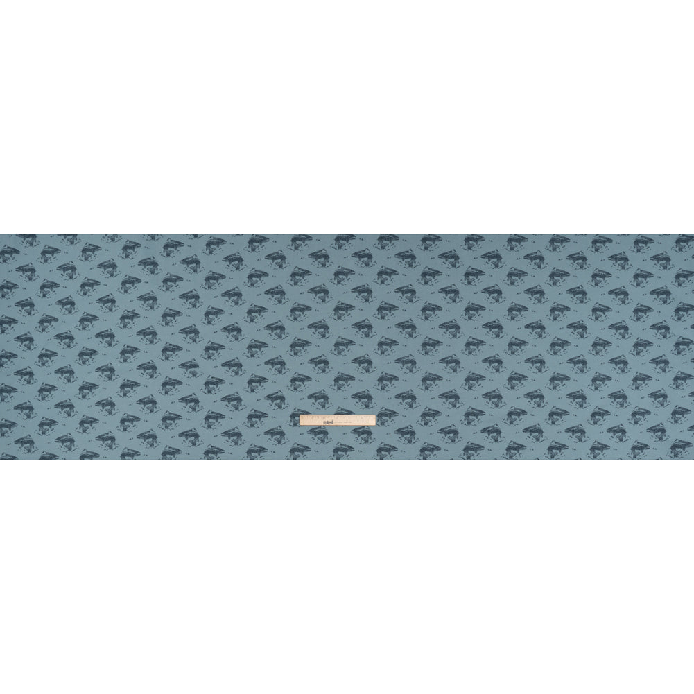 Cotton Pique Knit Print - Navy and Dusty Blue Whales - Deadstock - Full
