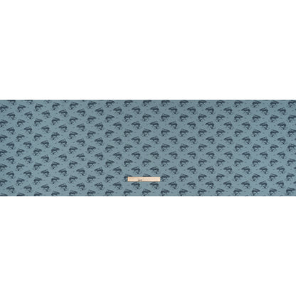 Cotton Pique Knit Print - Navy and Dusty Blue Whales - Deadstock