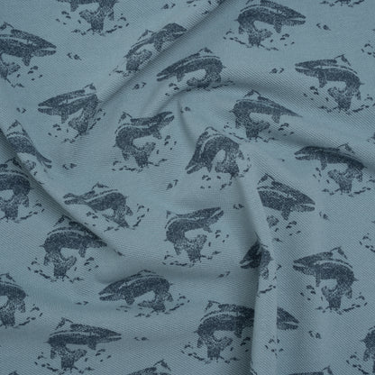 Cotton Pique Knit Print - Navy and Dusty Blue Whales - Deadstock