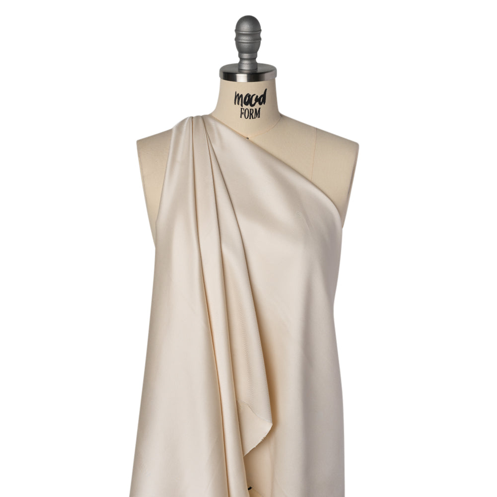 Luminous Recycled Polyester and Viscose Twill - Ivory - Deadstock - Drape