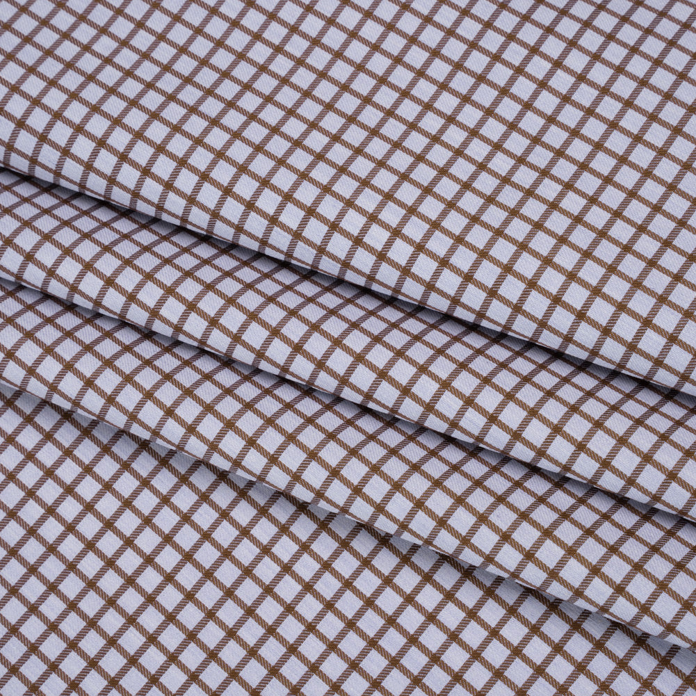 Cotton Twill Shirting - Pale Lavender and Warm Brown Checks - Deadstock - Folded