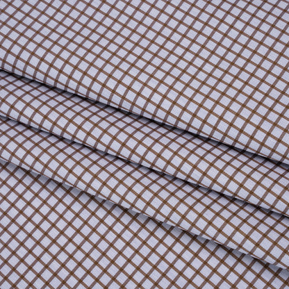 Cotton Twill Shirting - Pale Lavender and Warm Brown Checks - Deadstock