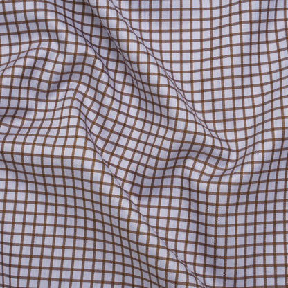 Cotton Twill Shirting - Pale Lavender and Warm Brown Checks - Deadstock