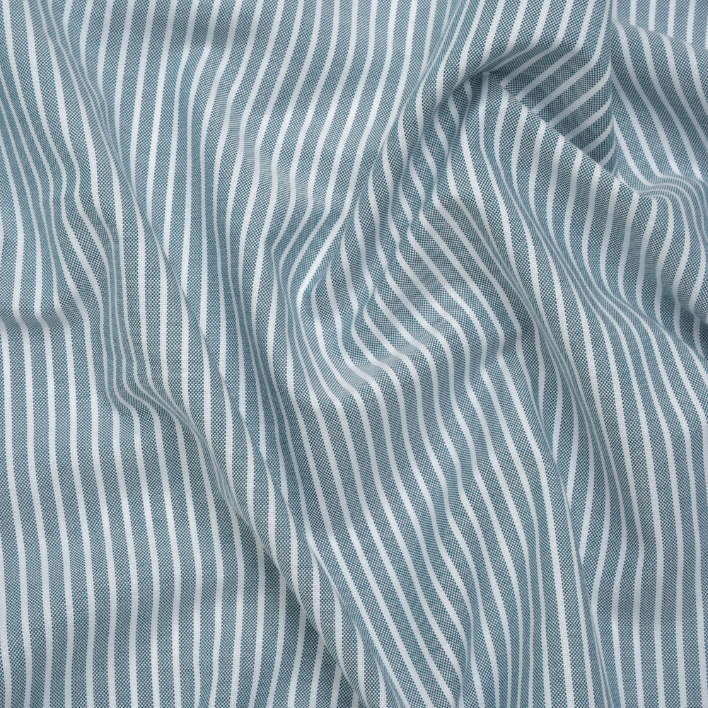 Cotton Oxford Shirting - Spruce Green and White Stripes - Designer Deadstock