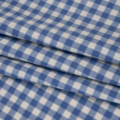 Brushed Cotton Twill Shirting - Blue and Cream Gingham Check - Designer Deadstock