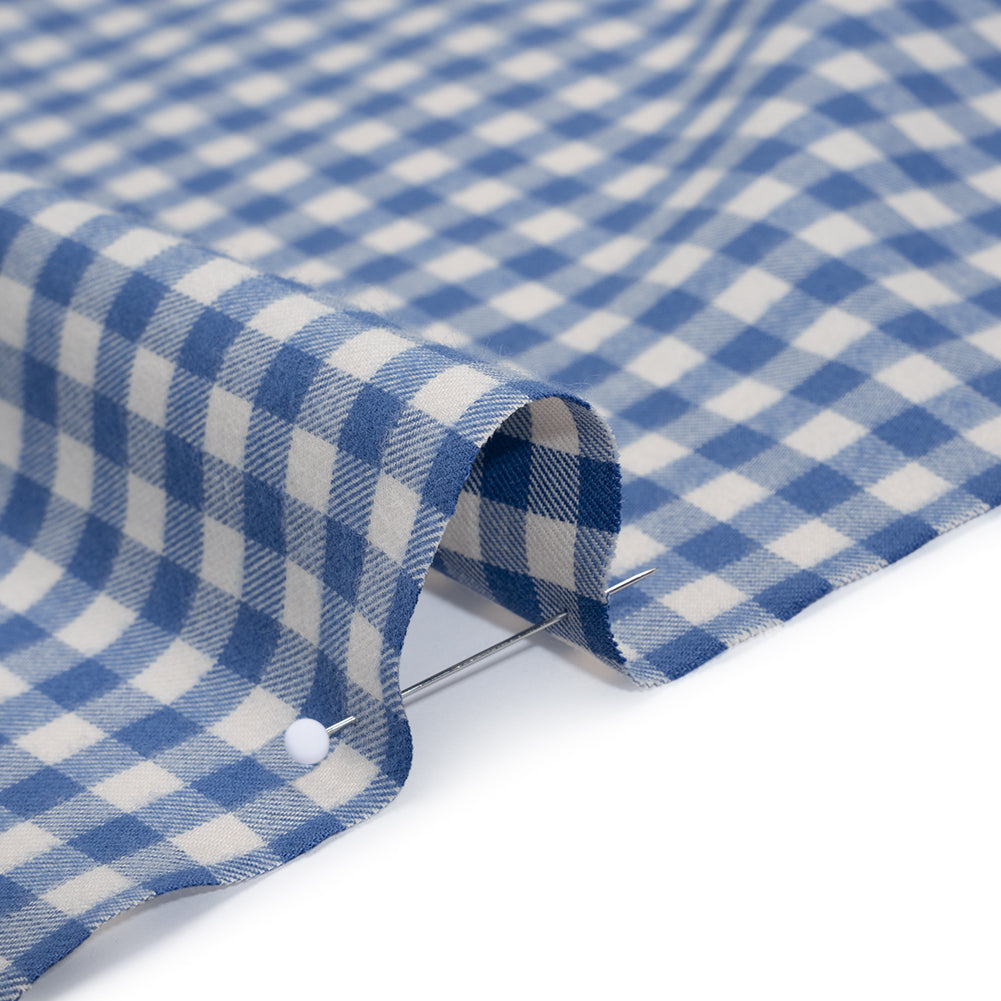 Brushed Cotton Twill Shirting - Blue and Cream Gingham Check - Designer Deadstock - Detail