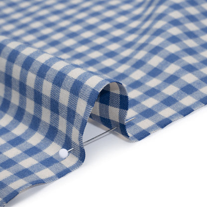 Brushed Cotton Twill Shirting - Blue and Cream Gingham Check - Designer Deadstock