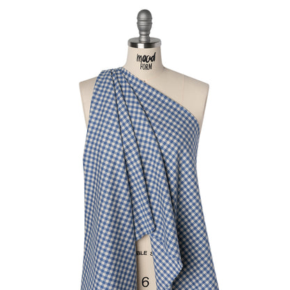 Brushed Cotton Twill Shirting - Blue and Cream Gingham Check - Designer Deadstock