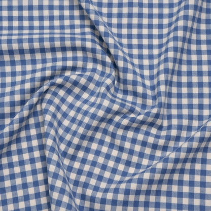 Brushed Cotton Twill Shirting - Blue and Cream Gingham Check - Designer Deadstock