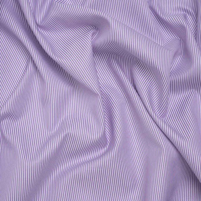 Cotton Herringbone Twill Shirting - Lavender and White Stripes - Deadstock
