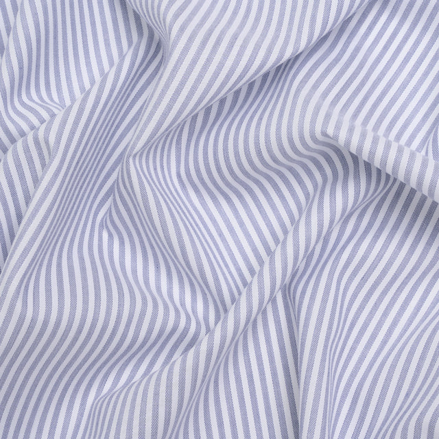 Cotton Basketweave Shirting - Blue and White Candy Stripes - Deadstock
