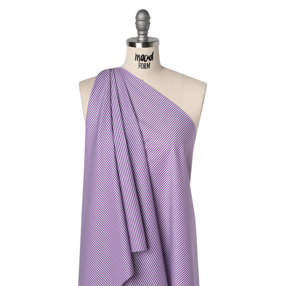 Cotton Shirting - Grape and White Candy Stripes - Deadstock - Drape