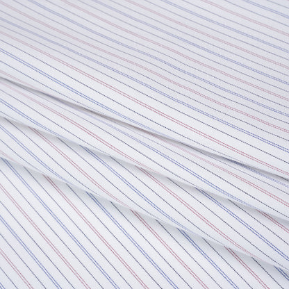 Cotton Herringbone Twill Shirting - White, Blue and Red Pinstripes - Deadstock