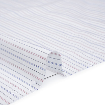 Cotton Herringbone Twill Shirting - White, Blue and Red Pinstripes - Deadstock