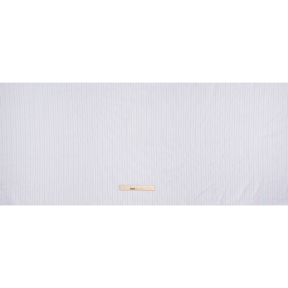 Cotton Herringbone Twill Shirting - White, Blue and Red Pinstripes - Deadstock - Full