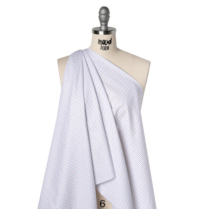 Cotton Herringbone Twill Shirting - White, Blue and Red Pinstripes - Deadstock