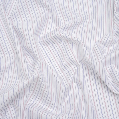 Cotton Herringbone Twill Shirting - White, Blue and Red Pinstripes - Deadstock