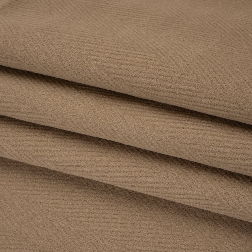 Wool Blend Herringbone Twill Coating Made in Italy - Tan - Deadstock - Folded