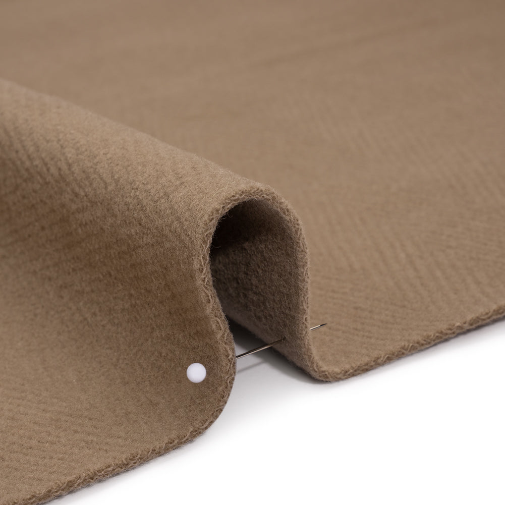 Wool Blend Herringbone Twill Coating Made in Italy - Tan - Deadstock - Detail