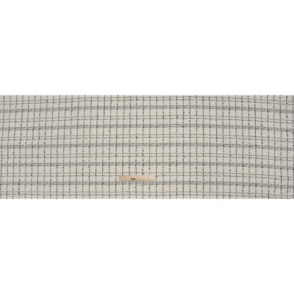 Polyester Tweed with Metallic Eyelash Fringe - Cream, Black and Silver Plaid - Deadstock - Full